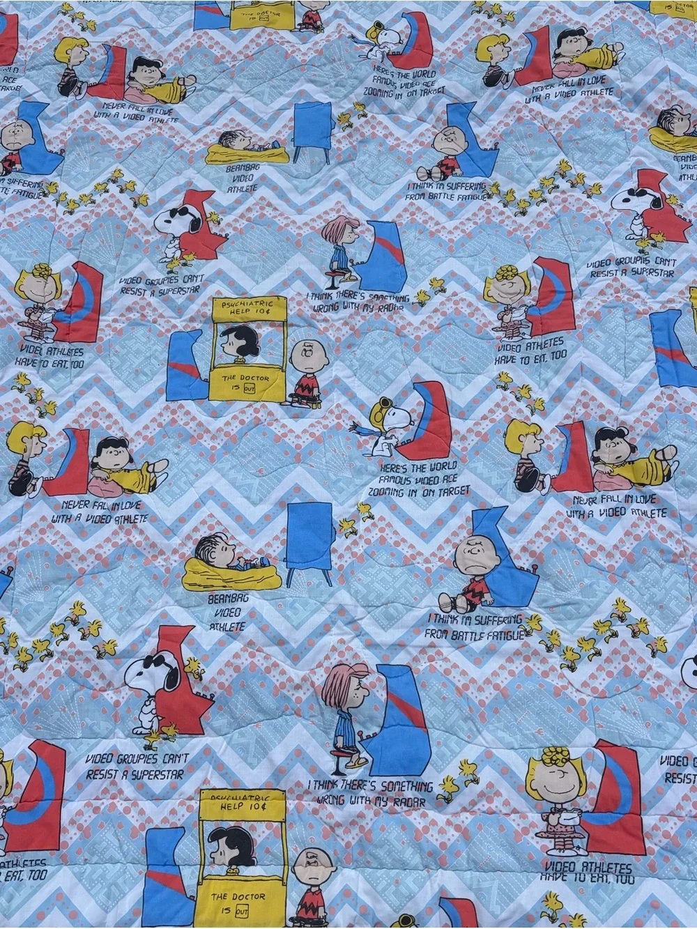 Vintage 1971 Peanuts Snoopy Charlie Brown & Gang Video Game Comforter
